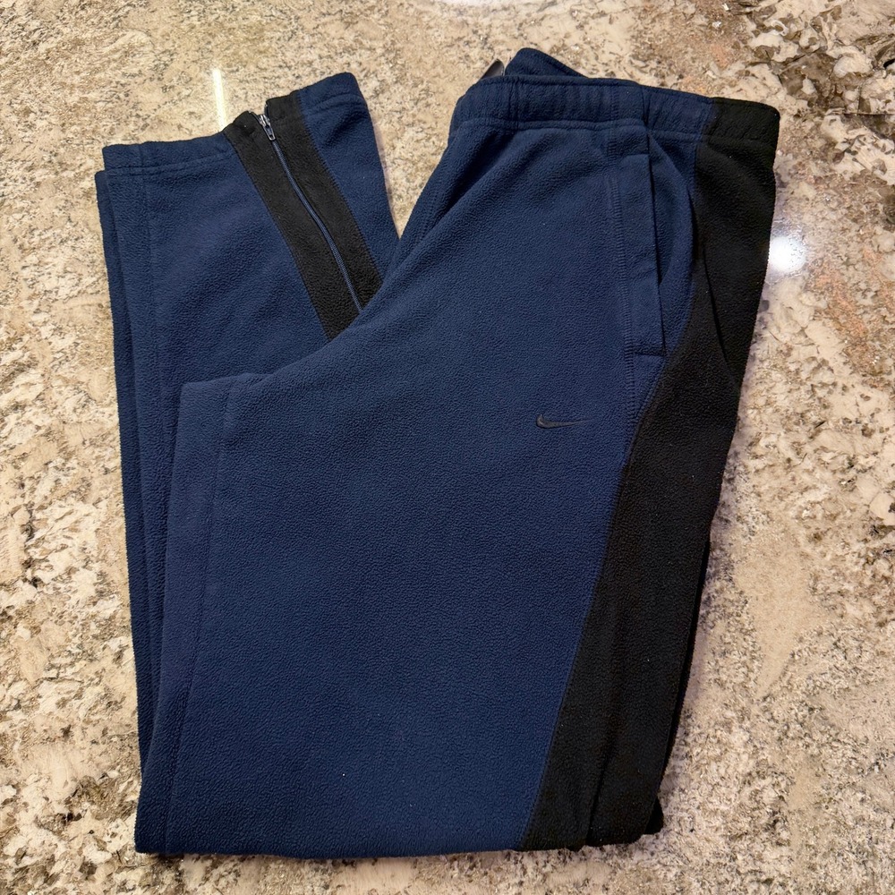 Vintage 2000s Nike Fleece Track Pants Navy Blue Black Mens Medium. px